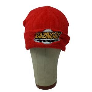 Big Bang Theory Bazinga Beanie Hat OSFA Red Embroidered Logo Ripple Junction